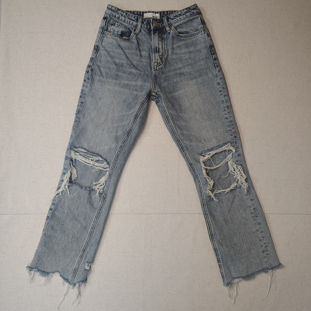 VERVET Jeans Womens 25 Y2K Grunge Distressed Ripped Light Wash Raw Hem